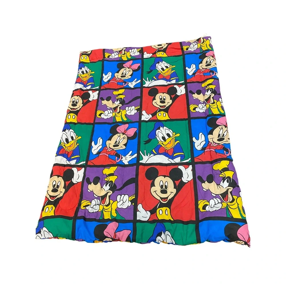 Vintage Disney Mickey Mouse Friends Twin Comforter Reversible Striped 90s USA